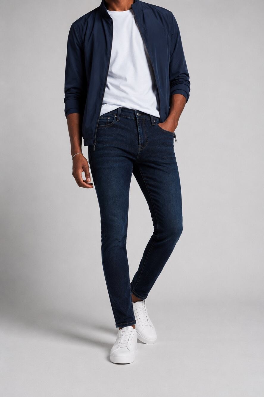 Express Men’s Super Skinny Dark Wash 4-Way Hyper Stretch Jeans 28 Minimalist